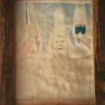 Wayne Eagle Boy drawing of Grandpa in a ceremony. The spirits above and around Grandpa.