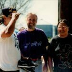 Geneva Lone Hill and Dik unloading the shoe donation from WalMart.